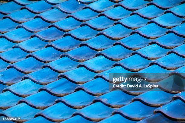 blue japanese roof tiles - okazaki stock pictures, royalty-free photos & images