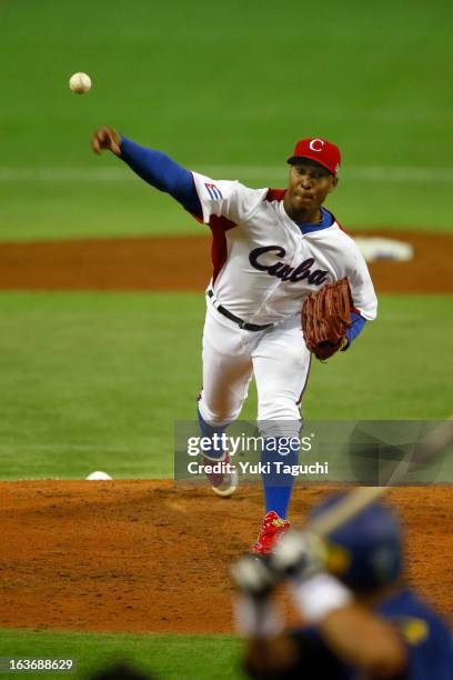 Danny Betancourt of Team Cuba pitches during Pool 1, Game 3 between the Chinese Taipei and Cuba in the second round of the 2013 World Baseball...