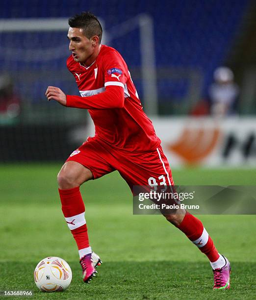 Federico Macheda of VfB Stuttgart in action during the UEFA Europa League Round of 16 second leg match between S.S. Lazio and VfB Stuttgart at Stadio...