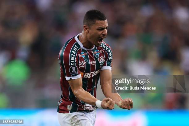 Andre of Fluminense celebrates after scoring the team's first goal during the Copa CONMEBOL Libertadores 2023 Quarter-final first leg match between...