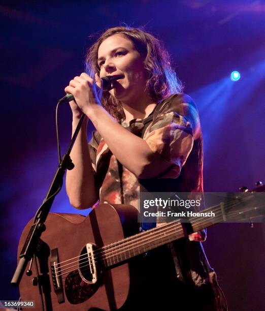 Icelandic singer Nanna Bryndis Hilmarsdottir of Of Monsters and Men perform live during a concert at the Columbiahalle on March 14, 2013 in Berlin,...