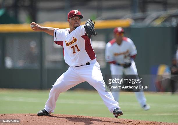 Ramon A. Ramirez of Team Venezuela pitches during Pool C, Game 5 against Spain in the first round of the 2013 World Baseball Classic at Hiram Bithorn...