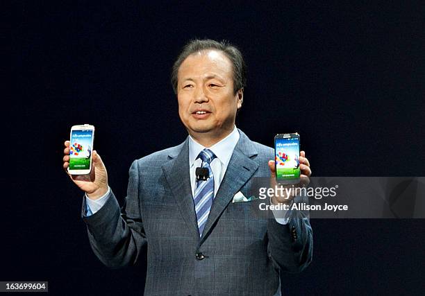 Shin, President and Head of IT and mobile communication division of Samsung introduces the Samsung Galaxy S IV, March 14, 2013 in New York City....