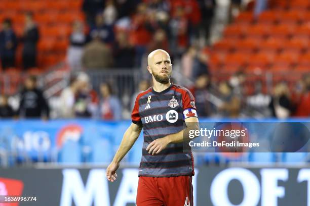 Michael Bradley of Toronto FC celebrates after scoring his team's wins after the MLS Major League Soccer match between Toronto FC and Philadelphia...