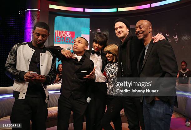Park' hosts Shorty Da Prince, Bow Wow, Paigion, and Ms. Mykie welcome recording artist Justin Timberlake and BET executive Stephen Hill to BET's "106...