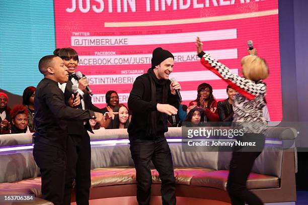 Justin Timberlake visits BET's "106 & Park" with hosts Bow Wow , Paigion , and Ms. Mykie at BET Studios on March 14, 2013 in New York City.