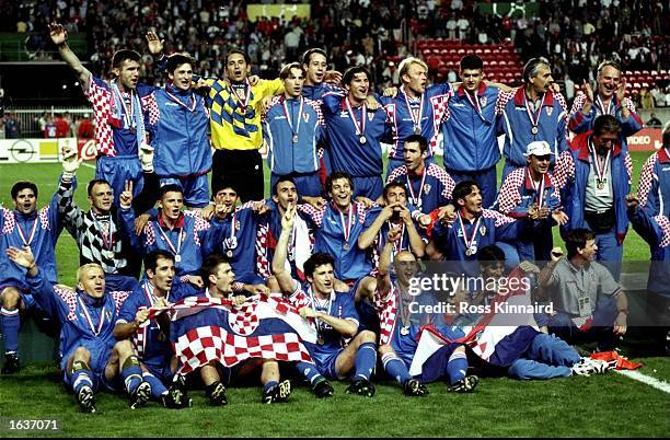 Croatia celebrate after winning the World Cup third place play-off match against Holland at the Parc des Princes in Paris. The match ended 2-1. \...