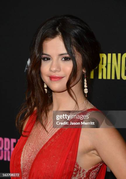 Actress Selena Gomez attends the "Spring Breakers" premiere at ArcLight Cinemas on March 14, 2013 in Hollywood, California.