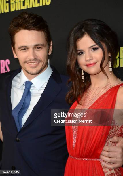 Actors James Franco and Selena Gomez attend the "Spring Breakers" premiere at ArcLight Cinemas on March 14, 2013 in Hollywood, California.