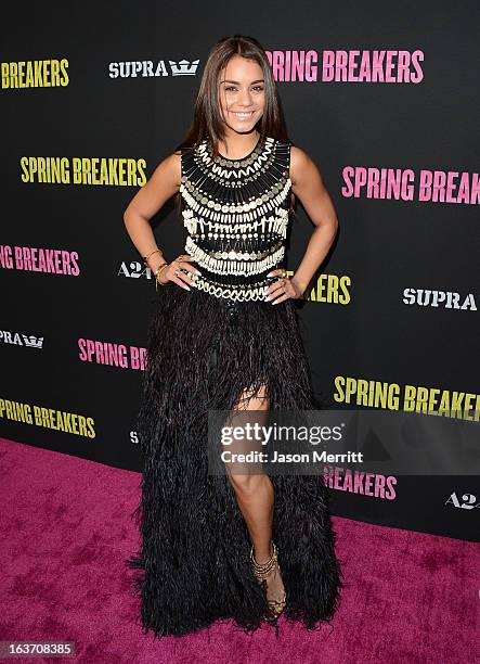 Actress Vanessa Hudgens attends the "Spring Breakers" premiere at ArcLight Cinemas on March 14, 2013 in Hollywood, California.