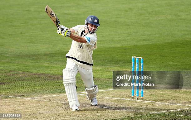 Chris Rogers of Victoria bats during day two of the Sheffield Shield match between the Tasmania Tigers and the Victoria Bushrangers at Blundstone...