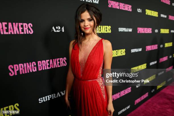 Actress Selena Gomez attends the "Spring Breakers" premiere at ArcLight Cinemas on March 14, 2013 in Hollywood, California.