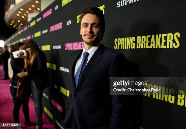 Actor James Franco attends the "Spring Breakers" premiere at ArcLight Cinemas on March 14, 2013 in Hollywood, California.
