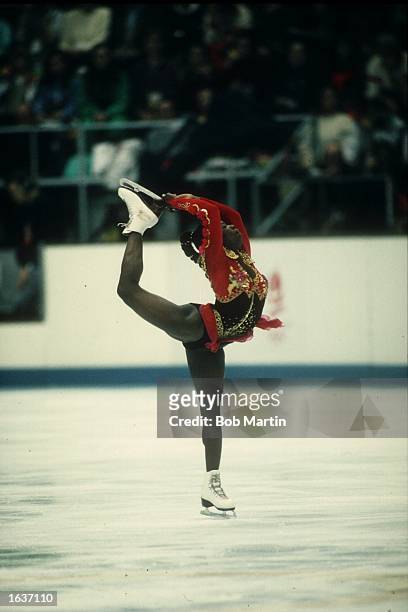 SURYA BONALY OF FRANCE IN ACTION IN THE LADIES FIGURE SKATING COMPETITION DURING THE 1992 ALBERTVILLE WINTER OLYMPICS. BONALY PLACES FIFTH IN THE...