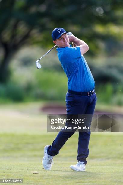Graeme Robertson plays his approach to the 4th hole on the Final Day of the Loch Lomond Whiskies Scottish PGA Championship at Scotscraig Golf Club on...