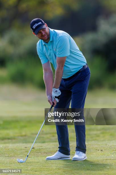 Chris Currie plays his approach to the 4th hole on the Final Day of the Loch Lomond Whiskies Scottish PGA Championship at Scotscraig Golf Club on...