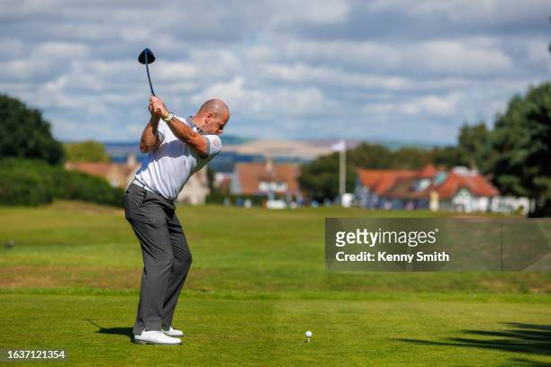 Craig Lee tees off at the 9th hole on the Final Day of the Loch Lomond Whiskies Scottish PGA Championship at Scotscraig Golf Club on September 1,...