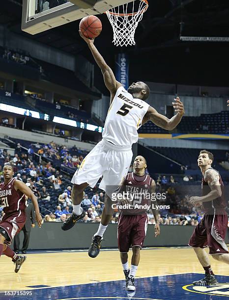 Keion Bell of the Missouri Tigers shoots the ball during the game against the Texas A&M Aggies in the second round of the SEC Basketball Tournament...
