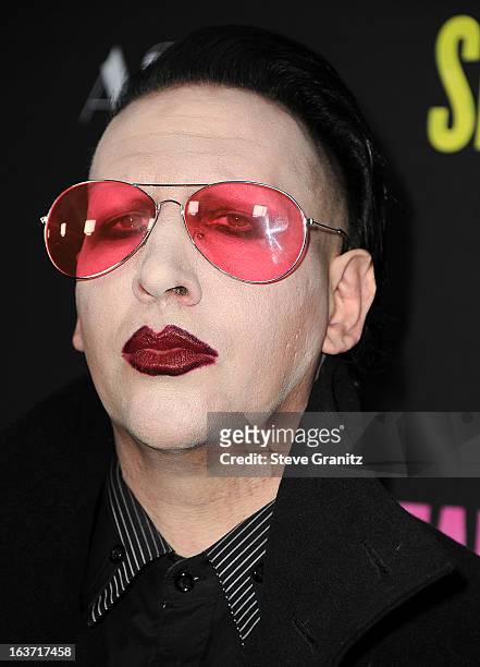Singer Marilyn Manson attends the "Spring Breakers" Los Angeles Premiere at ArcLight Hollywood on March 14, 2013 in Hollywood, California.
