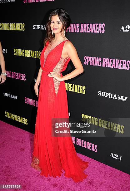 Actress Selena Gomez attends the "Spring Breakers" Los Angeles Premiere at ArcLight Hollywood on March 14, 2013 in Hollywood, California.
