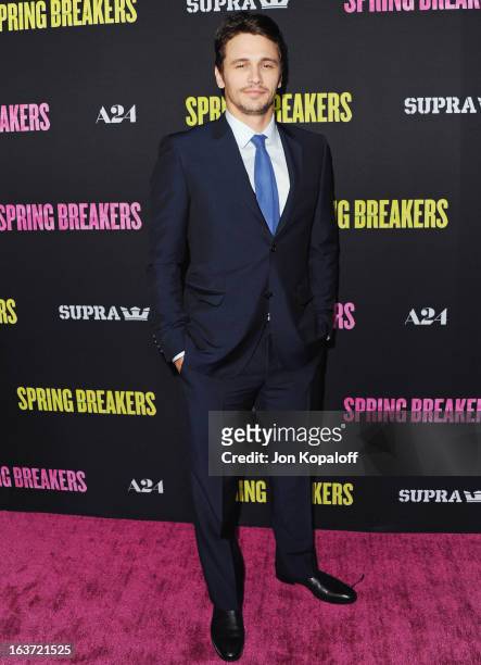 Actor James Franco arrives at the Los Angeles Premiere "Spring Breakers" at ArcLight Hollywood on March 14, 2013 in Hollywood, California.