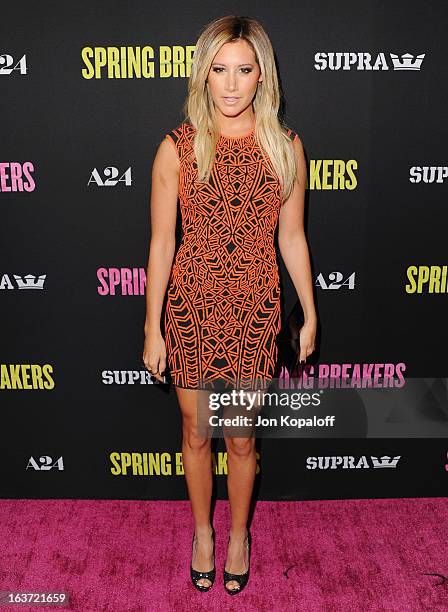 Actress Ashley Tisdale arrives at the Los Angeles Premiere "Spring Breakers" at ArcLight Hollywood on March 14, 2013 in Hollywood, California.