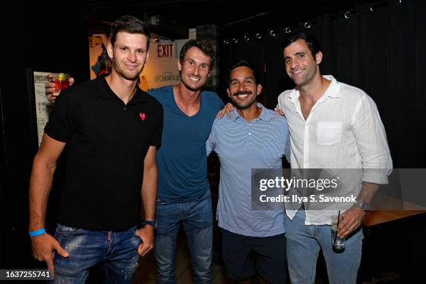 Hubert Hurkacz, guest, Treat Conrad Huey and Max Schnur attend the Professional Tennis Players Association Players Party at SPiN New York on August...