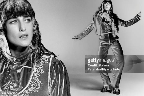 Musician Juliette Armanet poses for a portrait shoot for Madame Figaro on September 16, 2022 in Paris, France.