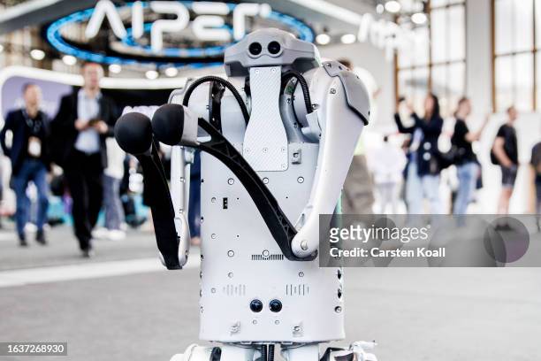 Robot of quadruped robotics stands up at the booth of house of robots at the 2023 IFA consumer electronics and home appliances trade fair on...