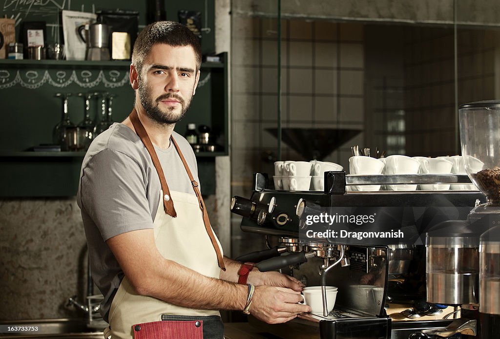 Barista preparing espresso