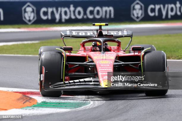 Carlos Sainz of Scuderia Ferrari on track during free practice ahead of the F1 Grand Prix of Italy.