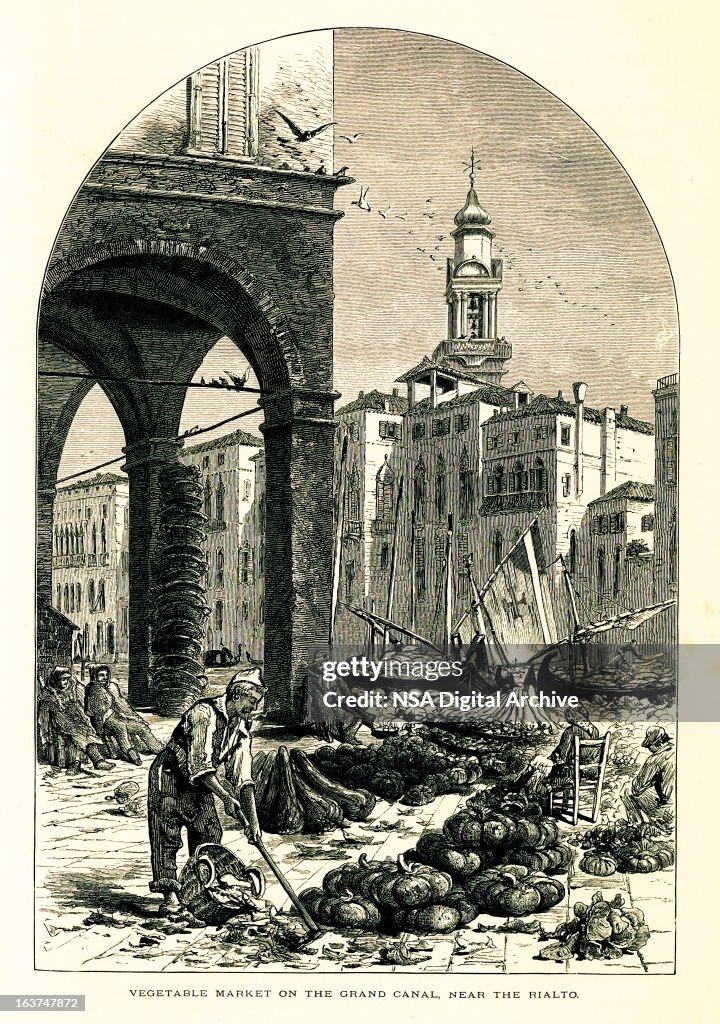 Vegetable market on the Grand Canal, Venice, Italy