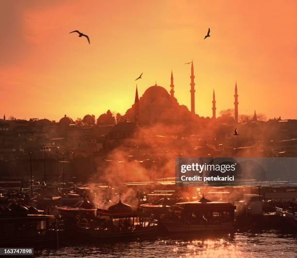 suleymaniye mosque and fog - suleymaniye mosque stock pictures, royalty-free photos & images