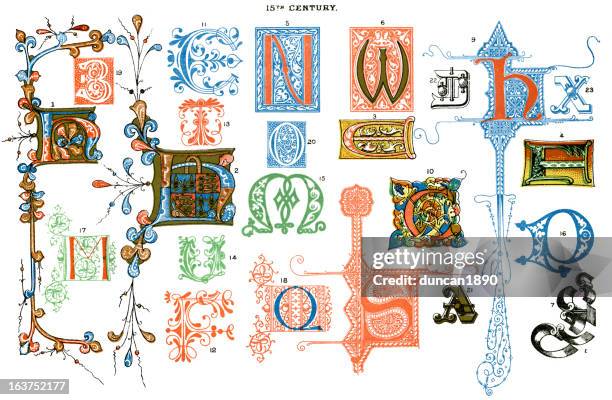 illustrations, cliparts, dessins animés et icônes de medieval illumination lettres - enluminure
