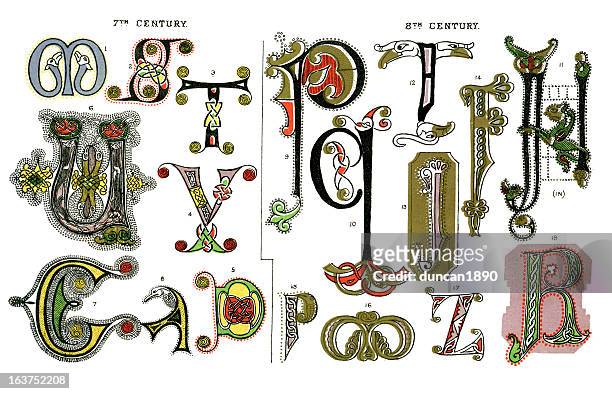 illustrazioni stock, clip art, cartoni animati e icone di tendenza di medievale illuminato lettere - q and a