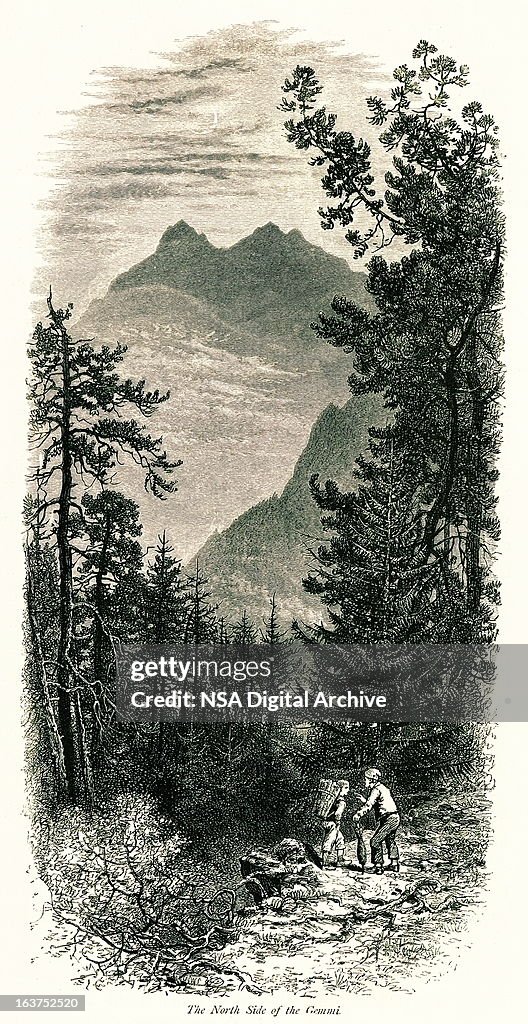 North side of Gemmi Pass, Switzerland I Antique European Illustrations