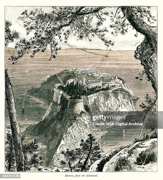 monaco i antique european illustrations - french landscape stock illustrations