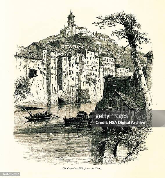 capitoline hill, rome, italy i antique european illustrations - capitol rome stock illustrations