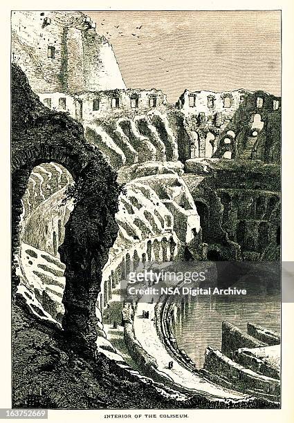 ilustraciones, imágenes clip art, dibujos animados e iconos de stock de interior of the colosseum, roma, italia me antiguas ilustraciones europea - coliseum rome