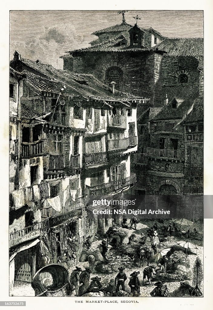 Place du marché de Ségovie, Espagne-je antiquités européennes Illustrations