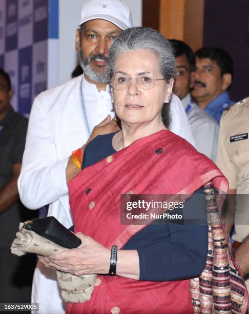 Congress party leaders Sonia Gandhi arrives to attend a meeting of INDIA, an alliance of opposition parties, in Mumbai, India, 01 September, 2023.