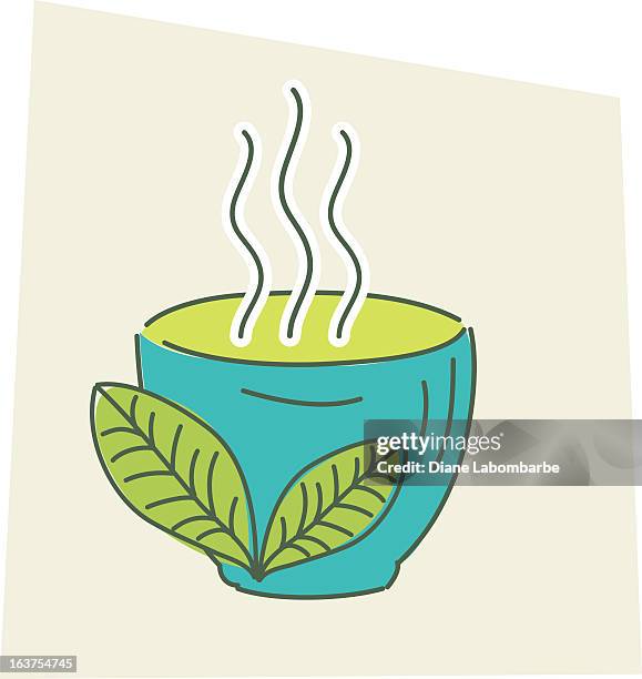 sketchy style green tea - green tea leaf stock illustrations