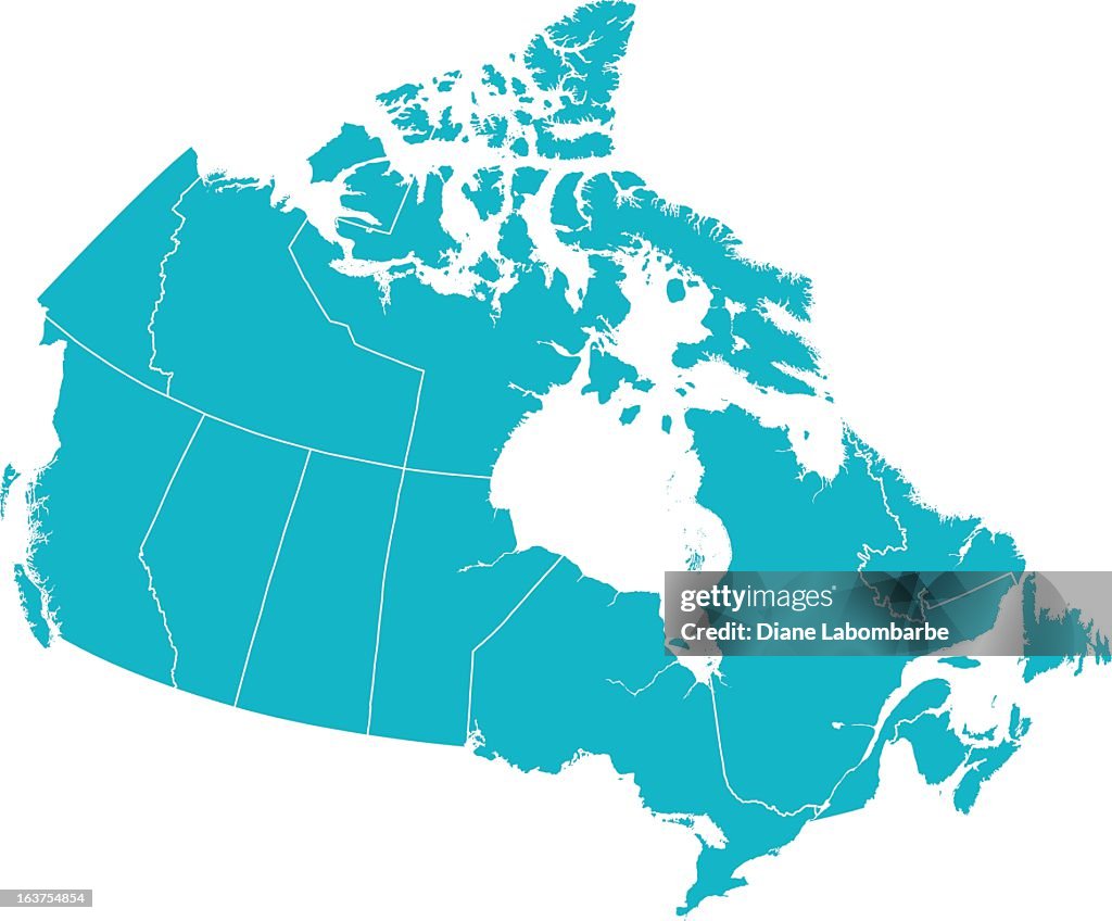 Detailed Vector Map of Canada with Provincial Borders in White.