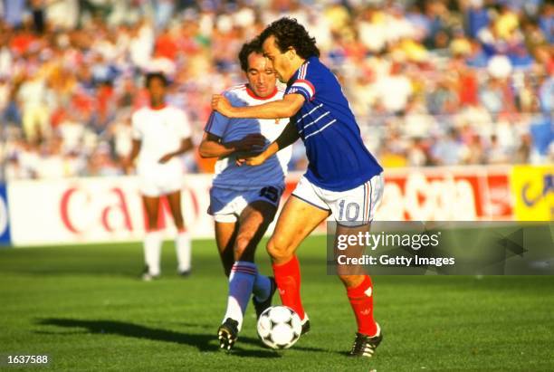 Michel Platini of France in action during the European Championship semi-final against Portugal in Marseilles, France. France won the match 3-2. \...