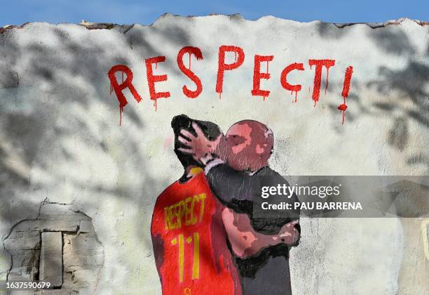 Picture shows a mural by Italian street artist Salvatore Benintende aka TvBoy which depicts Spanish Football Federation President Luis Rubiales...