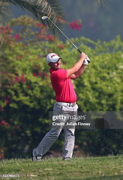 Andy Sullivan of England in action during day two of the Avantha Masters at Jaypee Greens Golf Club on March 15, 2013 in Delhi, India.