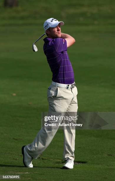 David Horsey of England in action during day two of the Avantha Masters at Jaypee Greens Golf Club on March 15, 2013 in Delhi, India.