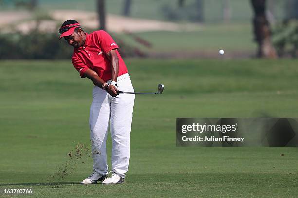Anura Rohana of Sri Lanka in action during day two of the Avantha Masters at Jaypee Greens Golf Club on March 15, 2013 in Delhi, India.