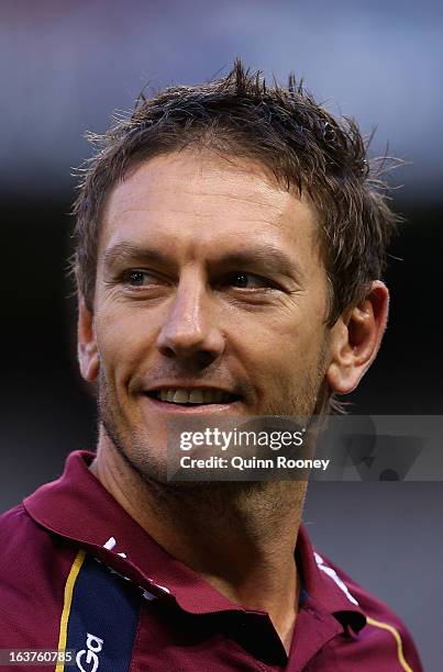 Shane Woewodin the assistant coach of the Lions looks on during the NAB Cup AFL Grand Final between the Carlton Blues and the Brisbane Lions at...