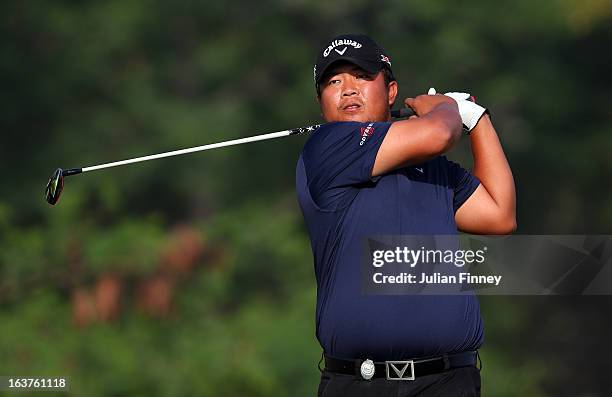 Pariya Tantipokhakul of Thailand in action during day two of the Avantha Masters at Jaypee Greens Golf Club on March 15, 2013 in Delhi, India.